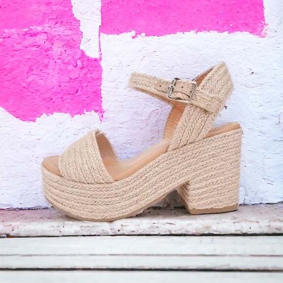 New Jute Style! Soda Shoes Natural Straw Raffia Ankle Strap Platform Wedge Heel - Picture 5 of 6